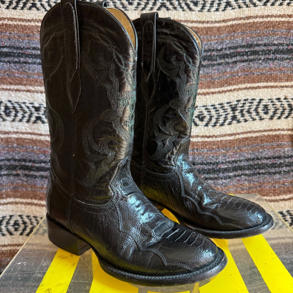 Corral Exotic Ostrich Boots Womens 6M Black Teal Embroidered Western Cowboy